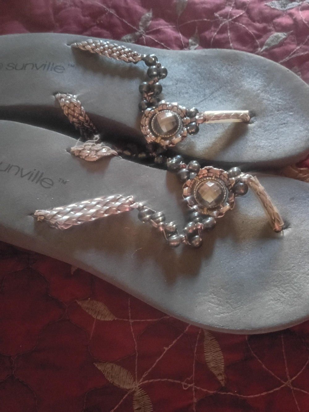 Sunville Women's Embellished Silver And Gray Sandals - Picture 3 of 4